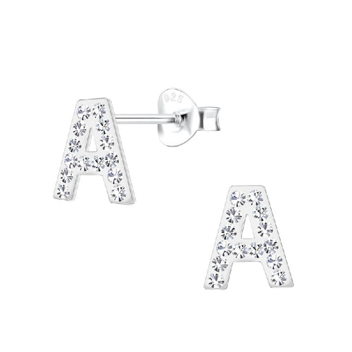 Children's Sterling Silver 'Letter A' Crystal Stud Earrings