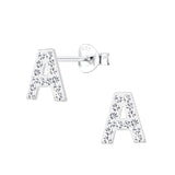 Children's Sterling Silver 'Letter A' Crystal Stud Earrings