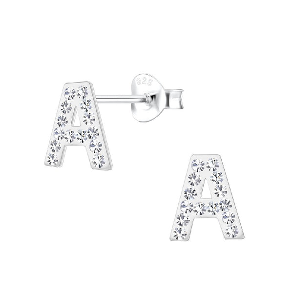 Children's Sterling Silver 'Letter A' Crystal Stud Earrings