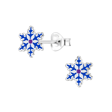 Children's Sterling Silver Set of 2 Pairs of Christmas Snowman and Snowflake Stud Earrings