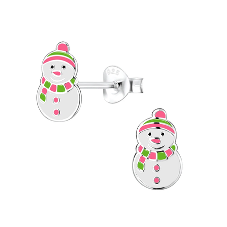 Children's Sterling Silver Christmas Snowman Face Stud Earrings