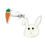 Children's Sterling Silver 'Easter Bunny Rabbit and Carrot' Stud Earrings