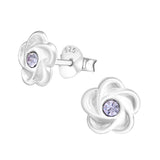 Children's Sterling Silver 'Swirl Flower with Purple Crystal' Stud Earrings