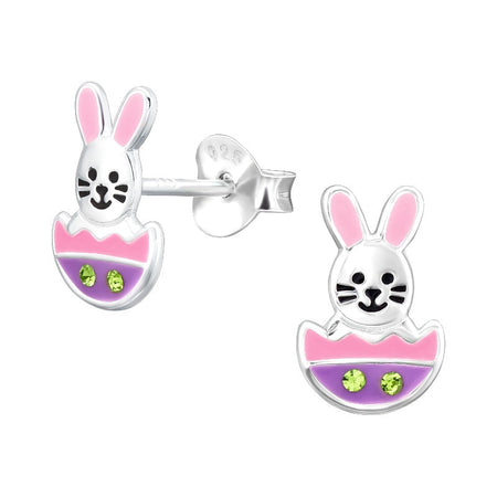 Children's Sterling Silver 'Hatching Easter Chick in White Egg' Stud Earrings