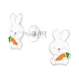 Children's Sterling Silver 'White Bunny Rabbit With Carrot' Stud Earrings