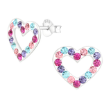 Children's Sterling Silver 'Multi-Coloured Sparkle Heart' Crystal Stud Earrings