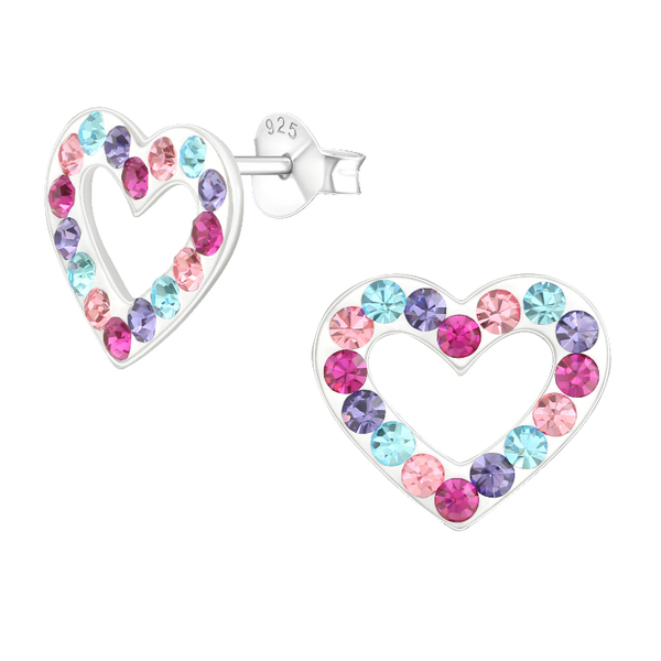 Children's Sterling Silver 'Multi-Coloured Sparkle Heart' Crystal Stud Earrings