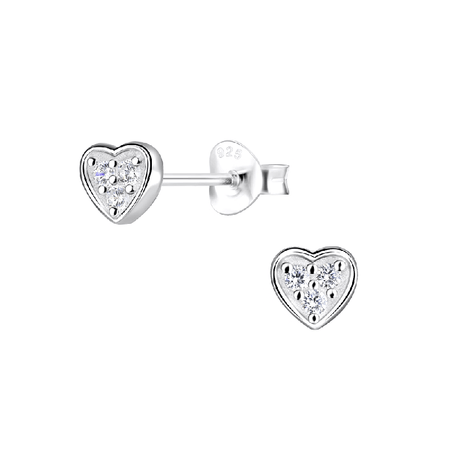 Children's Sterling Silver 'Aqua Blue Dazzle Crystal Heart' Stud Earrings