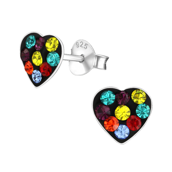 Children's Sterling Silver 'Multicoloured Crystal Heart' Stud Earrings