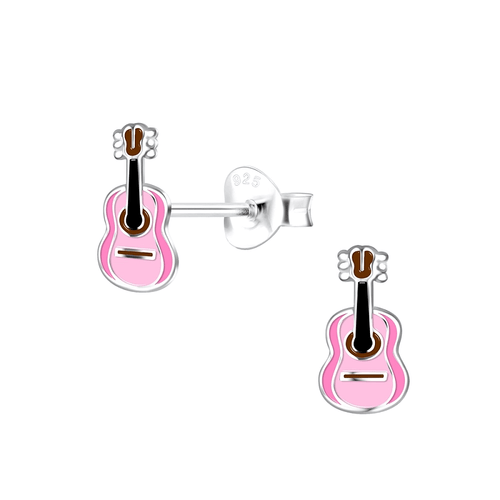 Children's Sterling Silver 'Pink Guitar' Stud Earrings