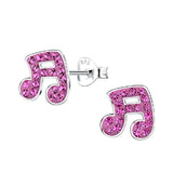 Children's Sterling Silver 'Pink Sparkle Music Notes' Crystal Stud Earrings