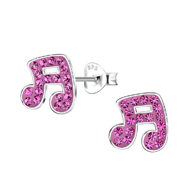 Children's Sterling Silver 'Pink Sparkle Music Notes' Crystal Stud Earrings