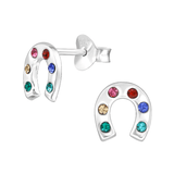 Children's Sterling Silver 'Multicoloured Sparkle Horseshoe' Crystal Stud Earrings
