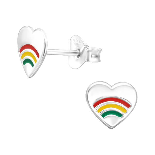 Children's Sterling Silver 'Heart with Rainbow' Stud Earrings