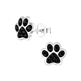 Children's Sterling Silver 'jet Black Sparkle Paw' Crystal Stud Earrings