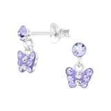 Children's Sterling Silver 'Purple Sparkle Drop Butterfly' Crystal Stud Earrings