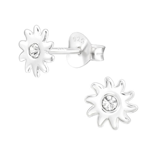 Children's Sterling Silver 'Sun with Centre Crystal' Stud Earrings