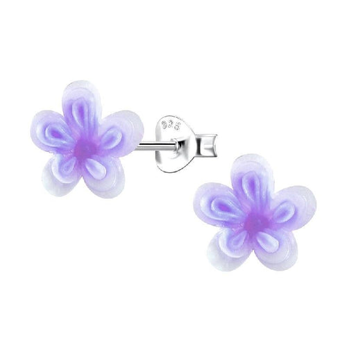 Sterling Silver 'Purple Flower' Stud Earrings for Teenagers