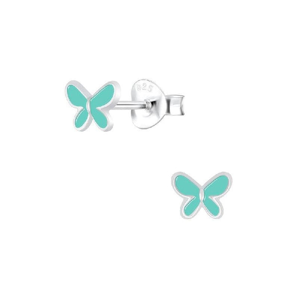 Children's Sterling Silver 'Pale Aqua Blue Butterfly' Stud Earrings