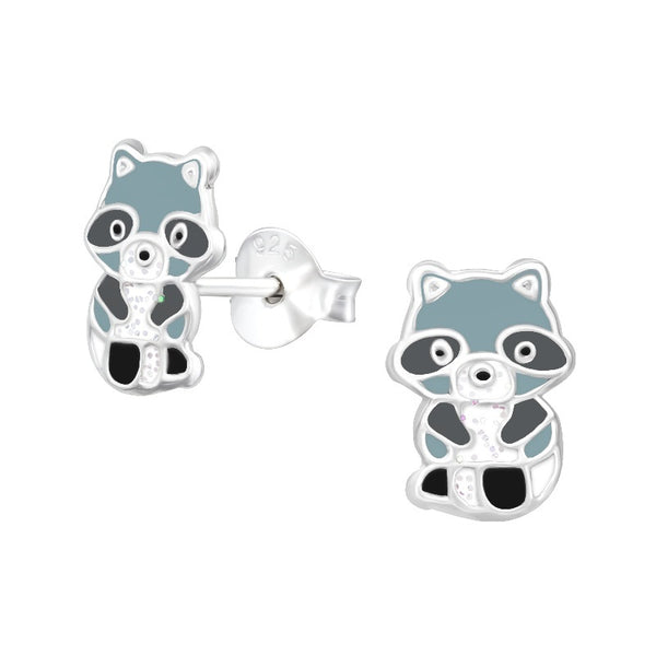 Children's Sterling Silver Raccoon Stud Earrings