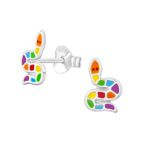 Children's Sterling Silver 'Colourful Snake' Stud Earrings