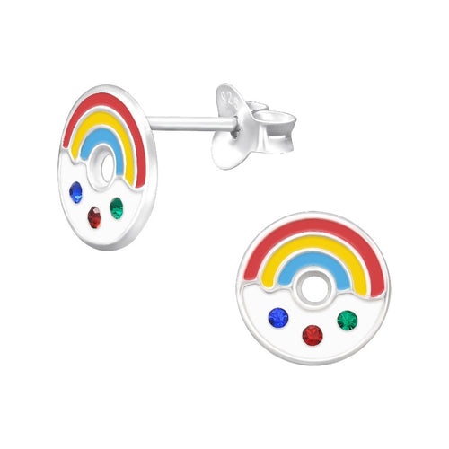 Children's Sterling Silver 'Rainbow Doughnut/Donut with Crystal' Stud Earrings