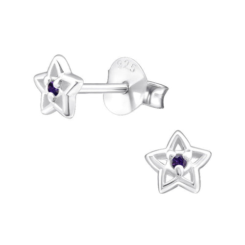 Children's Sterling Silver 'February Birthstone' Star Stud Earrings