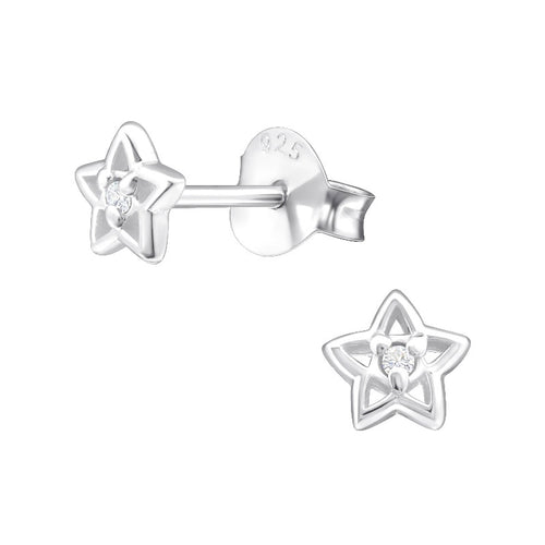 Children's Sterling Silver 'April Birthstone' Star Stud Earrings