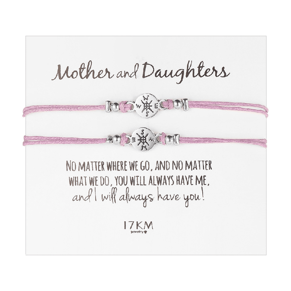 Adjustable Mother and Daughter Compass Wish Bracelets with Presentation Card - Lilac Purple