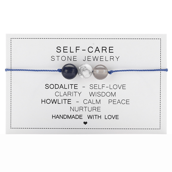 Adjustable 'Self Care' Natural Stone Wish / Friendship Bracelet