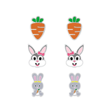 Children's Sterling Silver Set of 3 Pairs of Easter Bunny Themed Stud Earrings