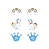 Children's Sterling Silver Set of 3 Pairs of Unicorn Magic Stud Earrings