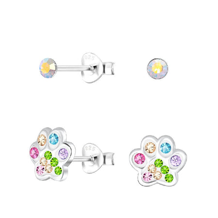 Children's Sterling Silver Set of 2 Pairs of 'Puppy Dog Love' Stud Earrings