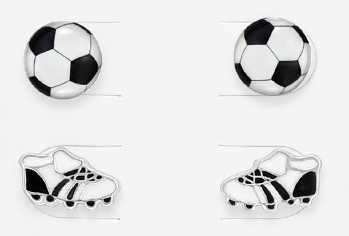 Children's Sterling Silver Set of 2 Pairs of Football Themed Stud Earrings