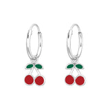 Children's Sterling Silver Cherry Hoop Earrings