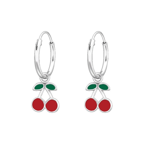 Children's Sterling Silver Cherry Hoop Earrings