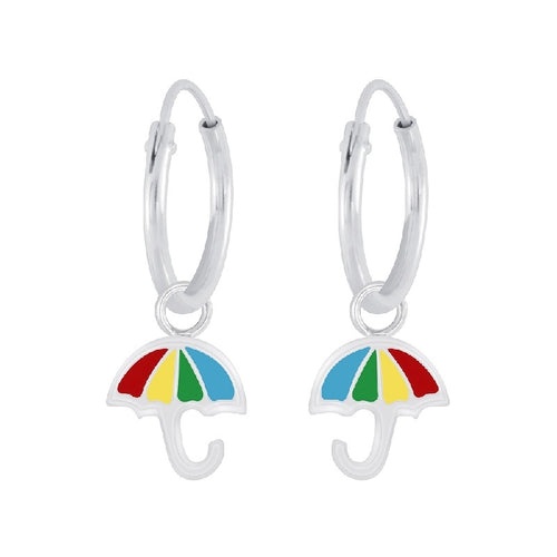 Children's Sterling Silver 'Colourful Umbrella' Hoop Earrings