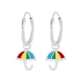 Children's Sterling Silver 'Colourful Umbrella' Hoop Earrings