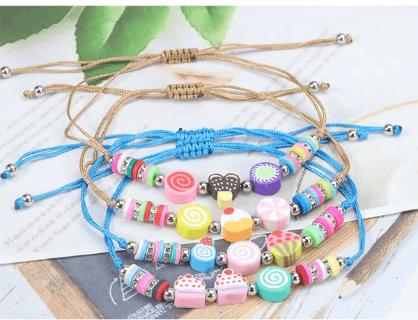 Set of 12 Children's Adjustable 'Sweet Treats' Wish Bracelets / Friendship Bracelets