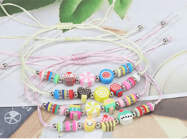 Set of 12 Children's Adjustable 'Sweet Treats' Wish Bracelets / Friendship Bracelets