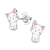 Children's Sterling Silver White Cat Screw Back Stud Earrings