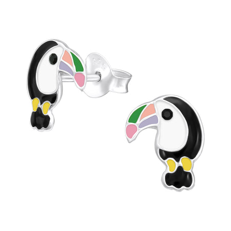 Children's Sterling Silver 'White and Pink Winged Unicorn' Stud Earrings
