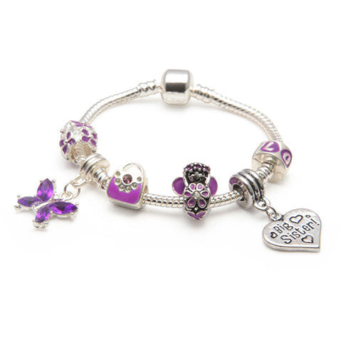 Children's Big Sister 'Purple Fairy Dream' Silver Plated Charm Bead Bracelet