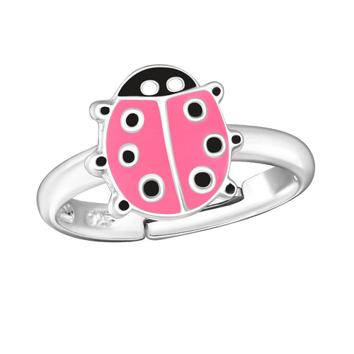 Children's Sterling Silver Adjustable Pink Ladybird Ring