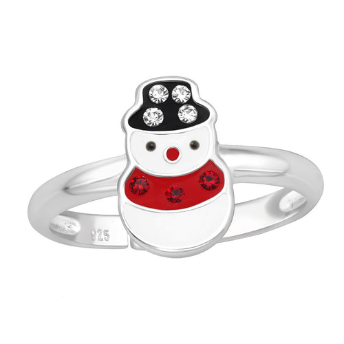 Children's Sterling Silver Adjustable Christmas Snowman Ring