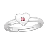 Children's Sterling Silver Adjustable 'Heart with Pink Crystal' Ring