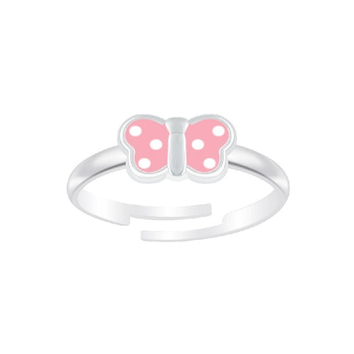 Children's Sterling Silver 'Pink Spotty Butterfly' Adjustable  Ring
