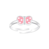 Children's Sterling Silver 'Pink Spotty Butterfly' Adjustable  Ring