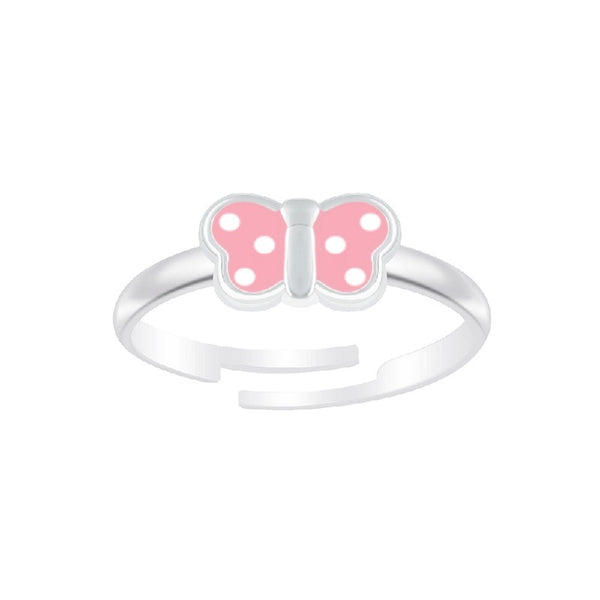 Children's Sterling Silver 'Pink Spotty Butterfly' Adjustable  Ring