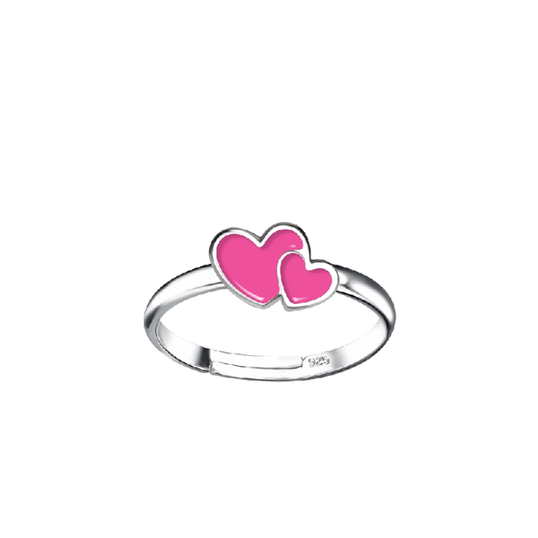 Children's Sterling Silver Adjustable 'Pink Hearts' Ring
